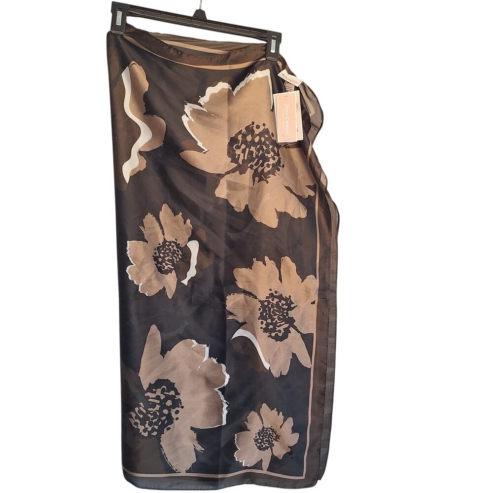 NWT Juicy Couture Scarf Silky Chocolate Brown Oversized Floral Mod Versatile Y2K